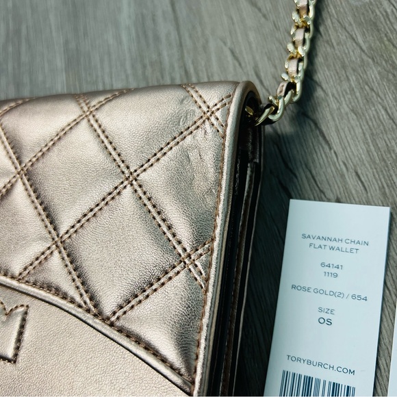 Tory Burch Savannah Chain Flat Wallet Rose Gold Crossbody Bag - Picture 4 of 11